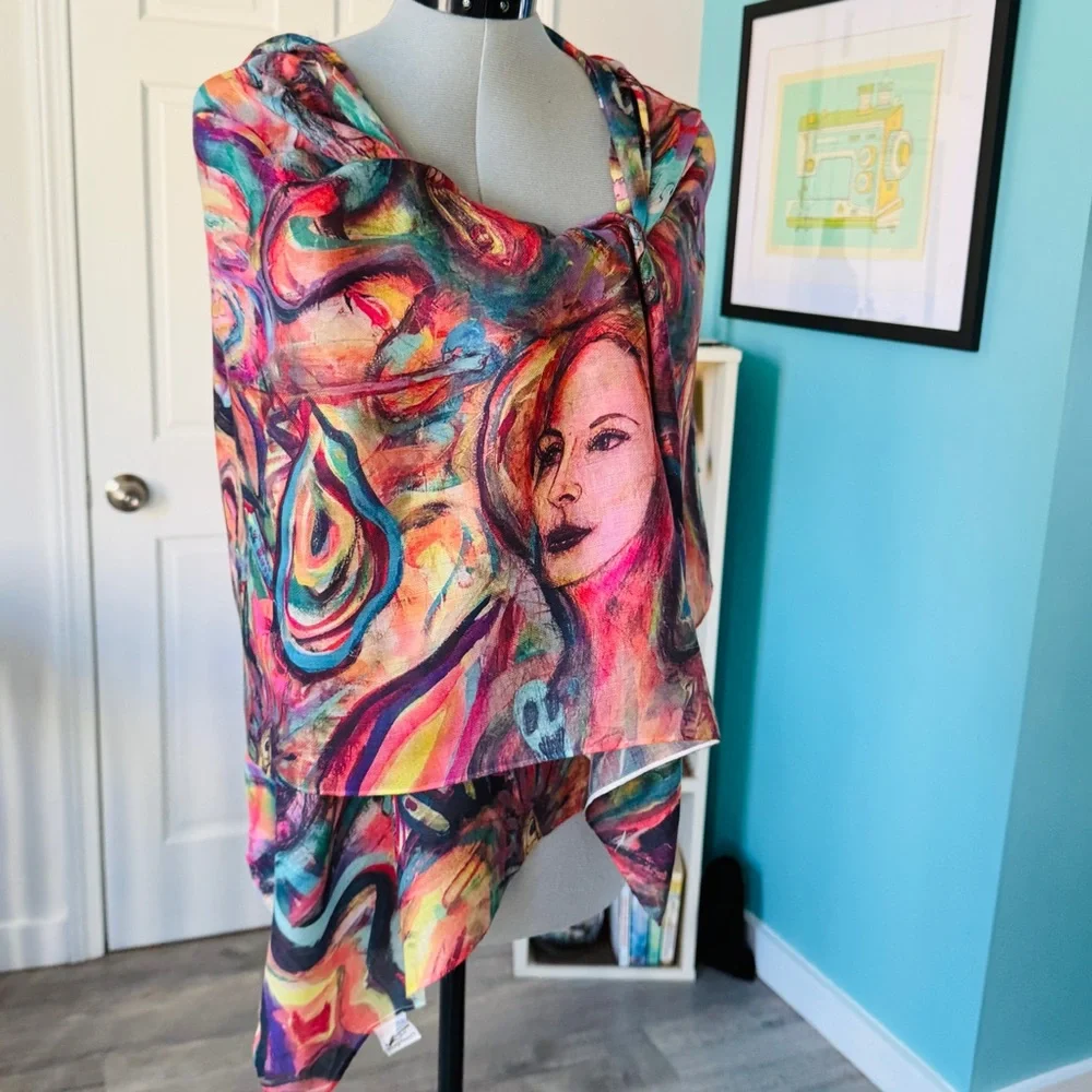 NEW without TAGS Elegant Colorful Wrap with print of Beep, Beep by John Sebelius
